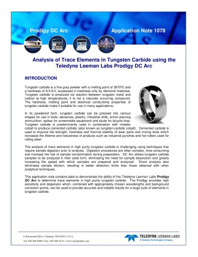 Analysis of Trace Elements in Tungsten Carbide using the Teledyne Leeman Labs Prodigy DC Arc