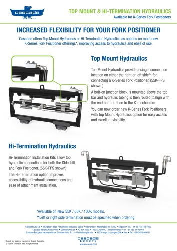 TOP MOUNT & HI-TERMINATION HYDRAULICS Available for K-Series Fork Positioners