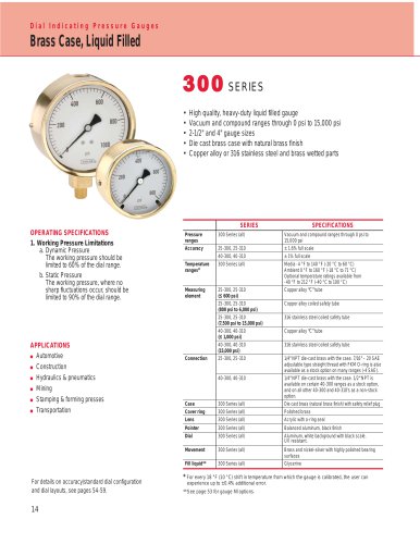 300 Series Brass Case Liquid Filled Pressure Gauges