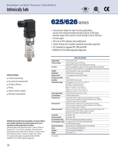 625/626 Series Intrinsically Safe Pressure Transmitters