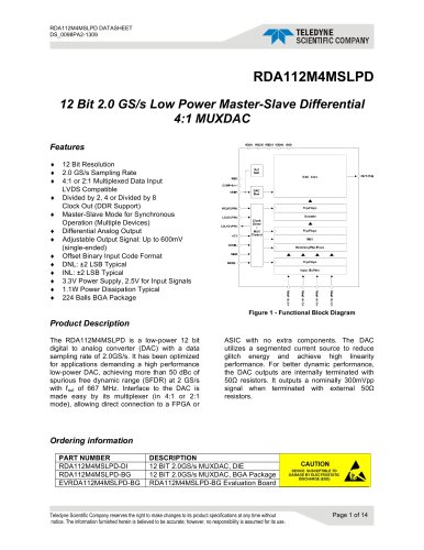 RDA112M4MSLPD 12 Bit 2.0 GS/s Low Power Master-Slave Differential