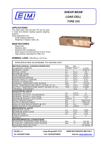 SHEAR BEAM LOAD CELL TYPE 315