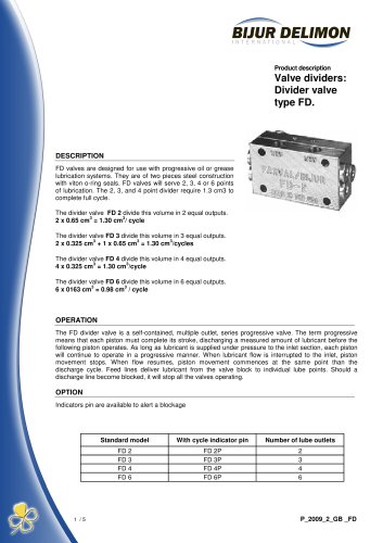 Valve dividers: Divider valve type FD.