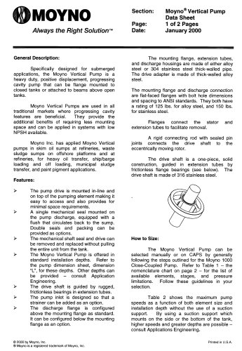 Moyno Vertical Pumps Datasheet