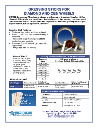 BORIDE Engineered Abrasives Dressing Stick Brochure