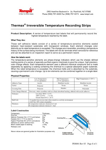 Thermax® Irreversible Temperature Recording Strips