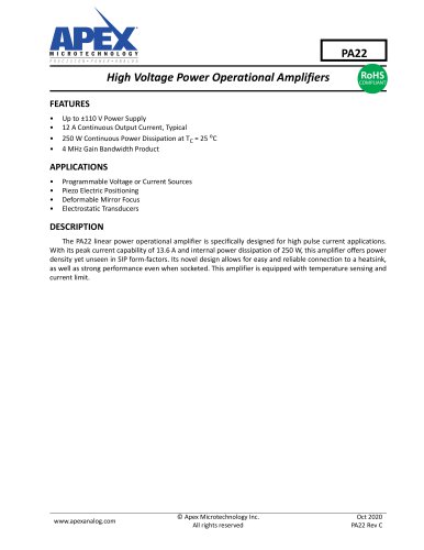 High Voltage Power Operational Amplifiers