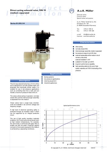 01.010.114 Direct acting solenoid valve, DN 10 media separated