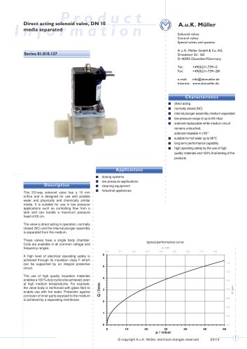 01.010.127 Direct acting solenoid valve, DN 10 media separated