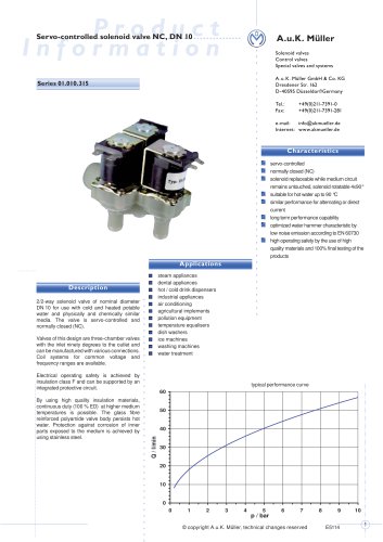 01.010.315 Servo-controlled solenoid valve NC, DN 10