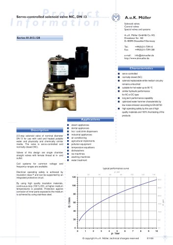 01.013.128 Servo-controlled solenoid valve NC, DN 13