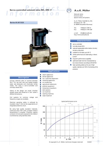 01.017.523 Servo-controlled solenoid valve NC, DN 17