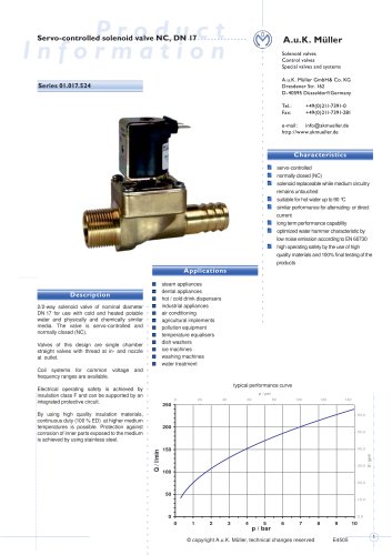 01.017.524 Servo-controlled solenoid valve NC, DN 17