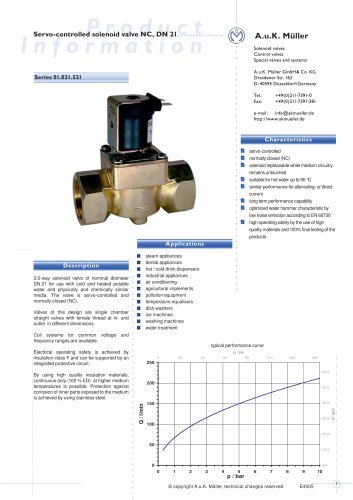 01.021.521 Servo-controlled solenoid valve NC, DN 21