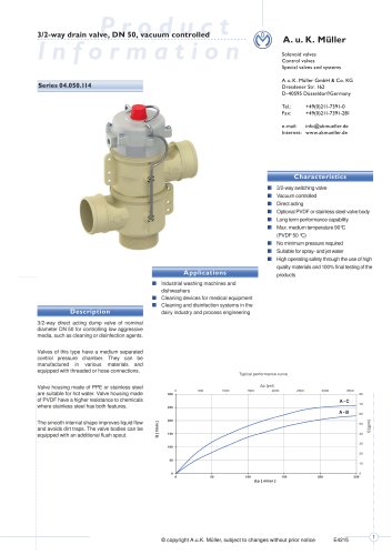 3/2-way drain valve, DN 50, vacuum controlled