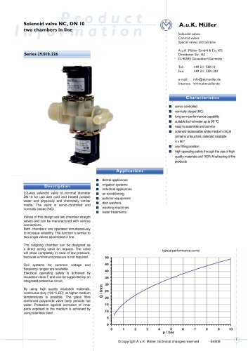 Solenoid valve NC, DN 10 two chambers in line