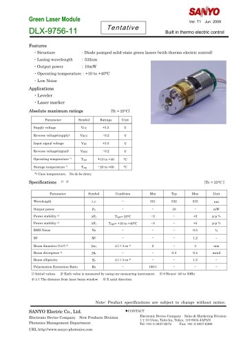 SANYO Low Noise Green DPSS TEC Laser Module