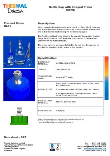 Bottle Cap Gland for Temperature Probe GL45