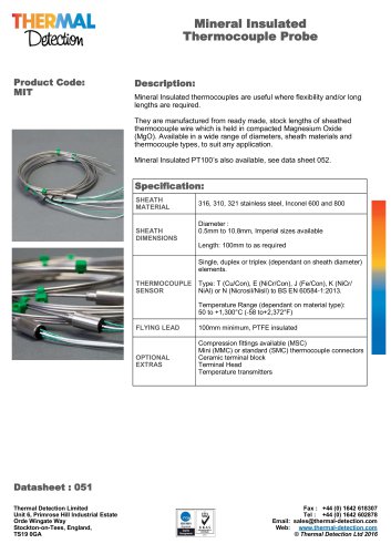 Mineral Insulated Thermocouples (MIT)