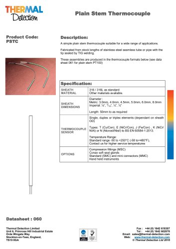 PSTC Plain Stem Thermocouple