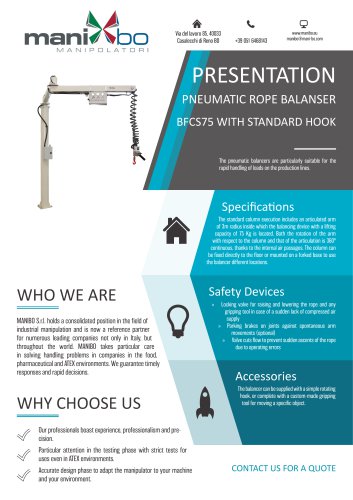 PNEUMATIC ROPE BALANSER BFCS75 WITH STANDARD HOOK