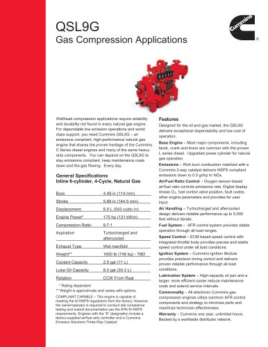 QSL9G Gas Compression Applications Spec Sheet