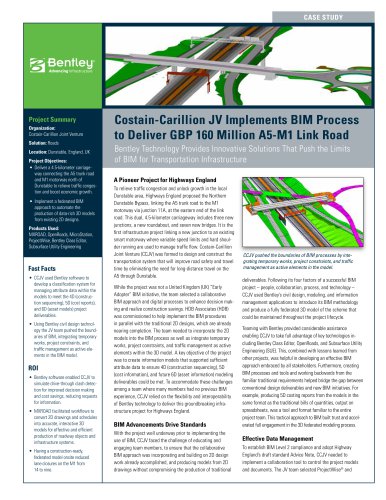 Costain-Carillion JV Implements BIM Process to Deliver GBP 160 Million A5-M1 Link Road