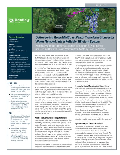 Optioneering Helps MidCoast Water Transform Gloucester Water Network into a Reliable, Efficient System