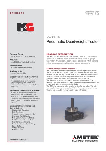 HK Series - Deadweight tester