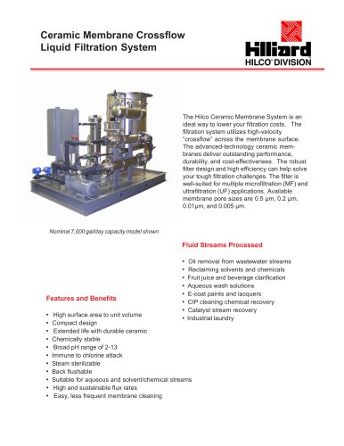 Ceramic Membrane Crossflow Liquid Filtration System