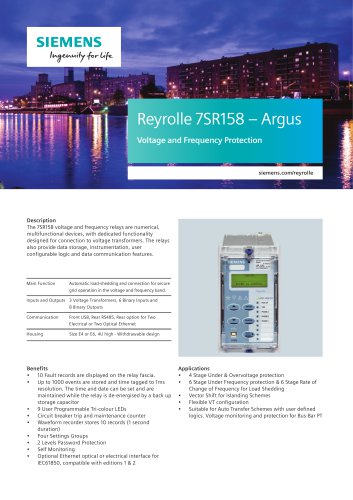 Reyrolle 	7SR158 – Argus Voltage and Frequency Protection