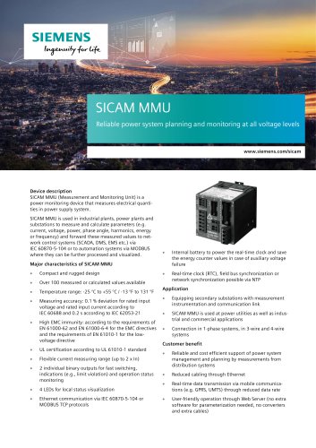 SICAM MMU Reliable power system planning and monitoring at all voltage levels