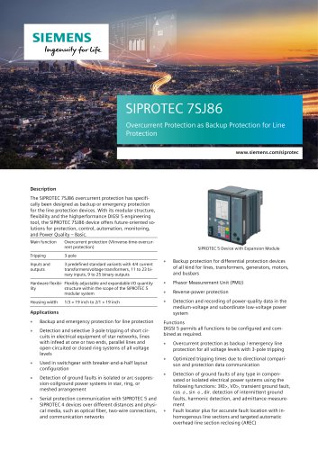 SIPROTEC 7SJ86 Overcurrent Protection as Backup Protection for Line Protection