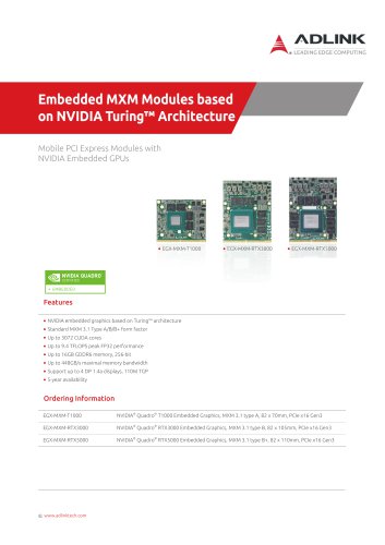 Embedded MXM GPU Modules based on NVIDIA Turing™ Architecture