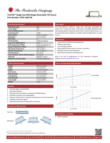 0703-1602-99 TrueTILT Mid-Range Single Axis, Linear Output, Electrolytic Tilt Sensor