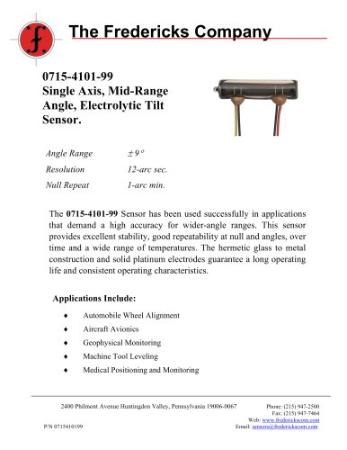 0715-4101-99 Single Axis, Mid-Range Angle, Electrolytic Tilt Sensor