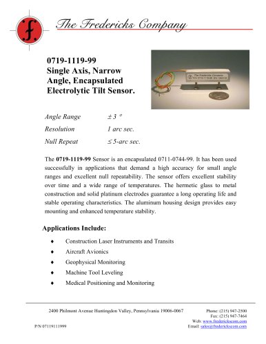 0719-1119-99 Single Axis, Narrow Angle, Encapsulated Electrolytic Tilt Sensor