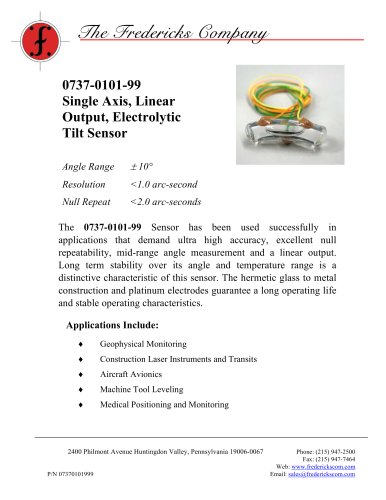 0737-0101-99 Single Axis, Linear Output, Electrolytic Tilt Sensor