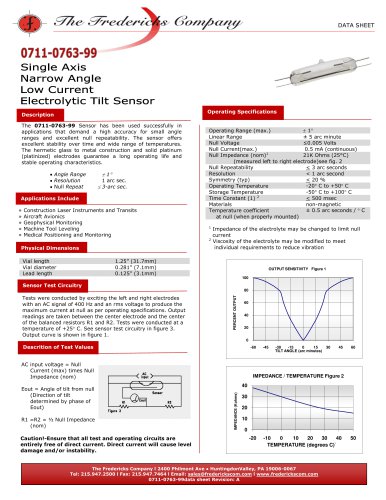 Single Axis, Narrow Angle, Low Current, Electrolytic Tilt Sensor