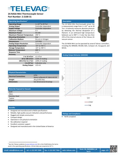 Televac 2A NASA Mini Thermocouple Sensor