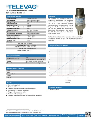 Televac 2A VacuMini Thermocouple Sensor