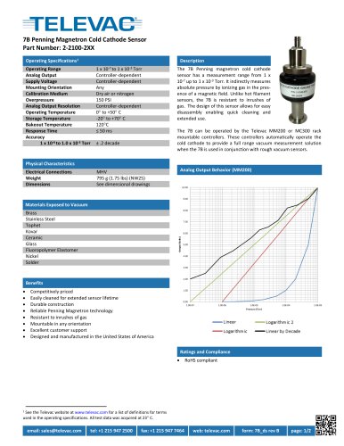 Televac 7B Penning Magnetron Cold Cathode Sensor