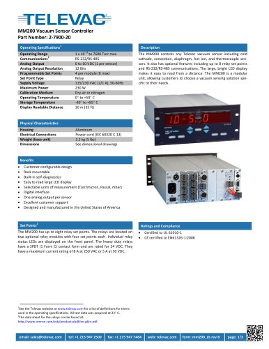 Televac MM200 Vacuum Sensor Controller