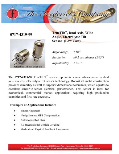 TrueTilt™, Dual Axis, Wide Angle, Electrolytic Tilt Sensor