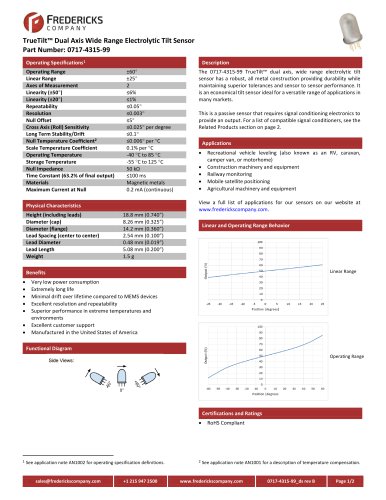 TrueTilt™ Dual Axis Wide Range Electrolytic Tilt Sensor | Part Number: 0717-4315-99