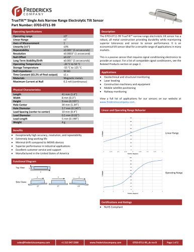 TrueTilt™ Single Axis Narrow Range Electrolytic Tilt Sensor | Part Number: 0703-0711-99