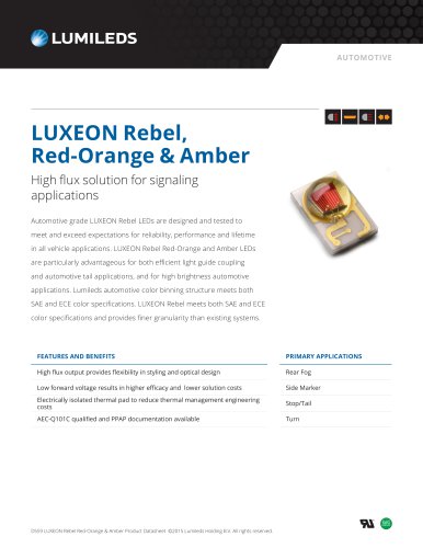 LUXEON Rebel, Red-Orange & Amber High flux solution for signaling applications