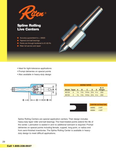 Spline Rolling Live Centers