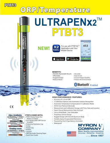 UltrapenX2&trade; PTBT3 Bluetooth&reg; Enabled ORP/REDOX & Temperature Pen