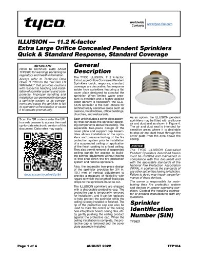 ILLUSION &mdash; 11.2 K-factor  Extra Large Orifice Concealed Pendent Sprinklers  Quick & Standard Response, Standard Coverage